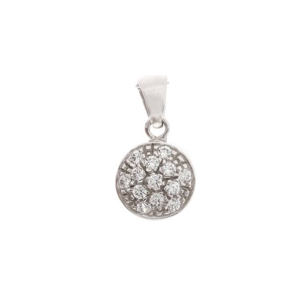 18k White Gold Round Cubic Drop Italy Pendant