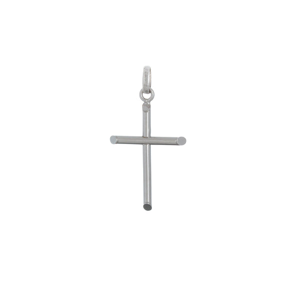 14k White Gold Tube Style Traditional Cross