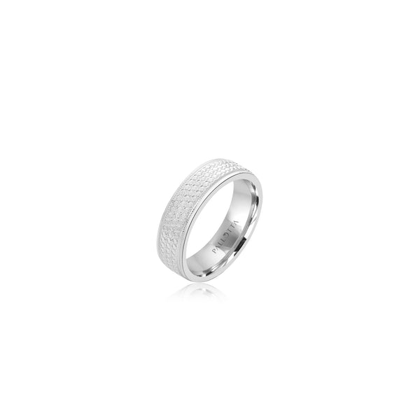 10k White Gold Carved Wedding Ring (6mm)