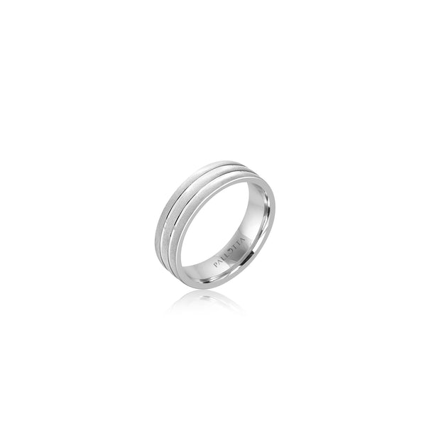 10k White Gold Grooved Wedding Band (6mm)
